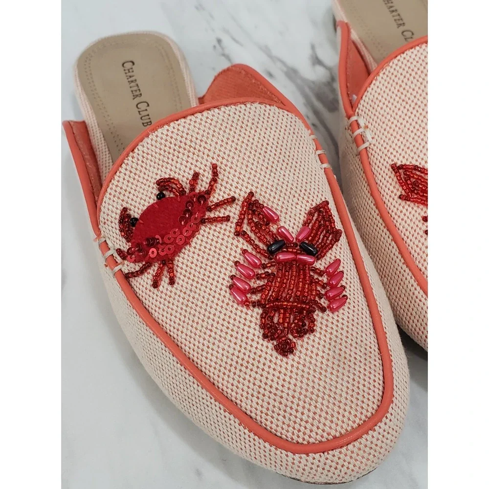 NEW Beaded SIZE 7.5 Charter Club Lobster Crab Coastal Loafer Boat Shoe Slip‎ On